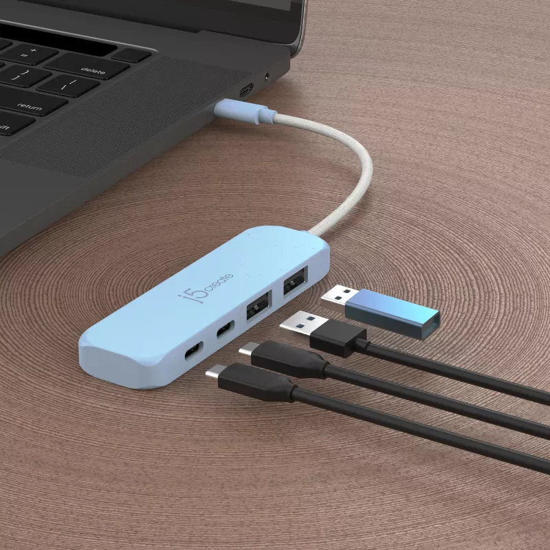 j5create keskkonnasõbralik USB-C 4-pordilise USB-C ja Type-A Gen 2 jaoturiga