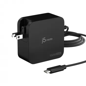 j5create 102W GaN PD USB-C 2-pordiline laadija vahetatavate vahelduvvoolupistikutega