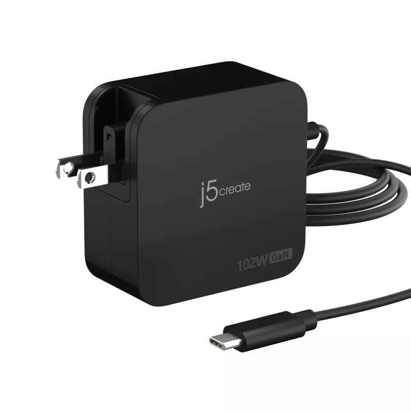 j5create 102W GaN PD USB-C 2-pordiline laadija vahetatavate vahelduvvoolupistikutega