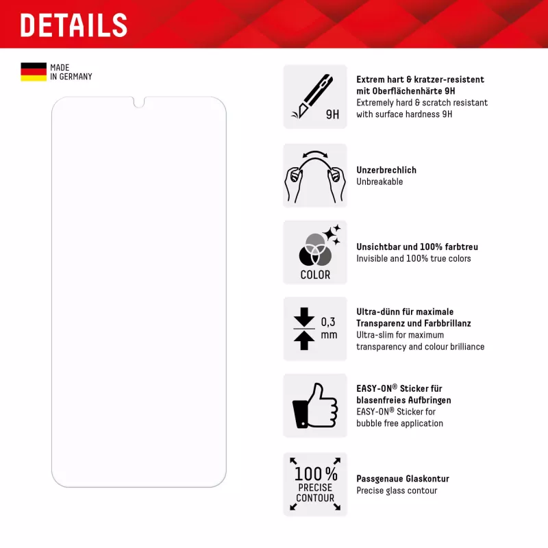 Displexi nutiklaas (9H) Xiaomi Redmi 13C jaoks, paigalduskleebis, purunematu
