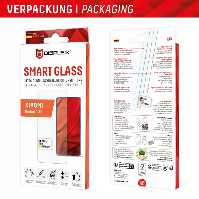 Displexi nutiklaas (9H) Xiaomi Redmi 13C jaoks, paigalduskleebis, purunematu