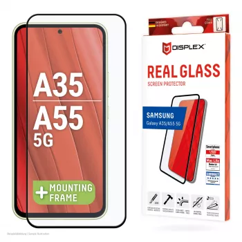 Displex Full Cover ekraanikaitseklaas (10H) Samsung Galaxy A35/A55 5G jaoks, Eco paigaldusraam, täiskattega