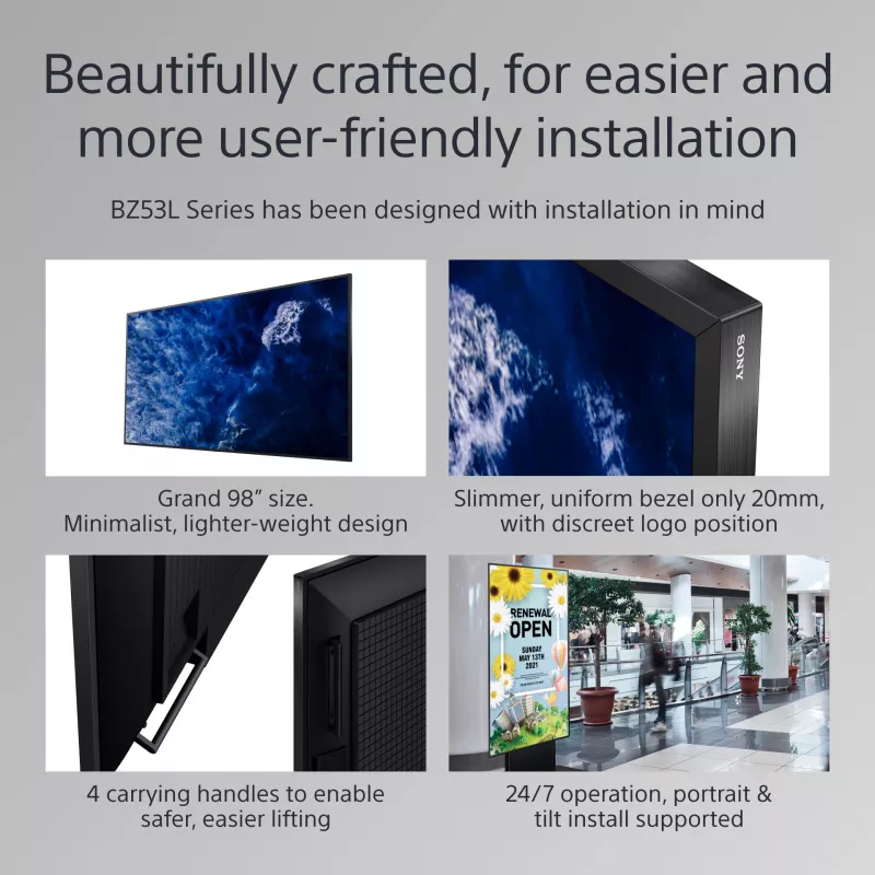 Sony BRAVIA FW-98BZ53L 4K HDR Full Array LED professionaalne ekraan, 780 cd/m2, Deep Black Non-Glare 47% Haze, 24/7 ja 5 aastat PrimeSupport