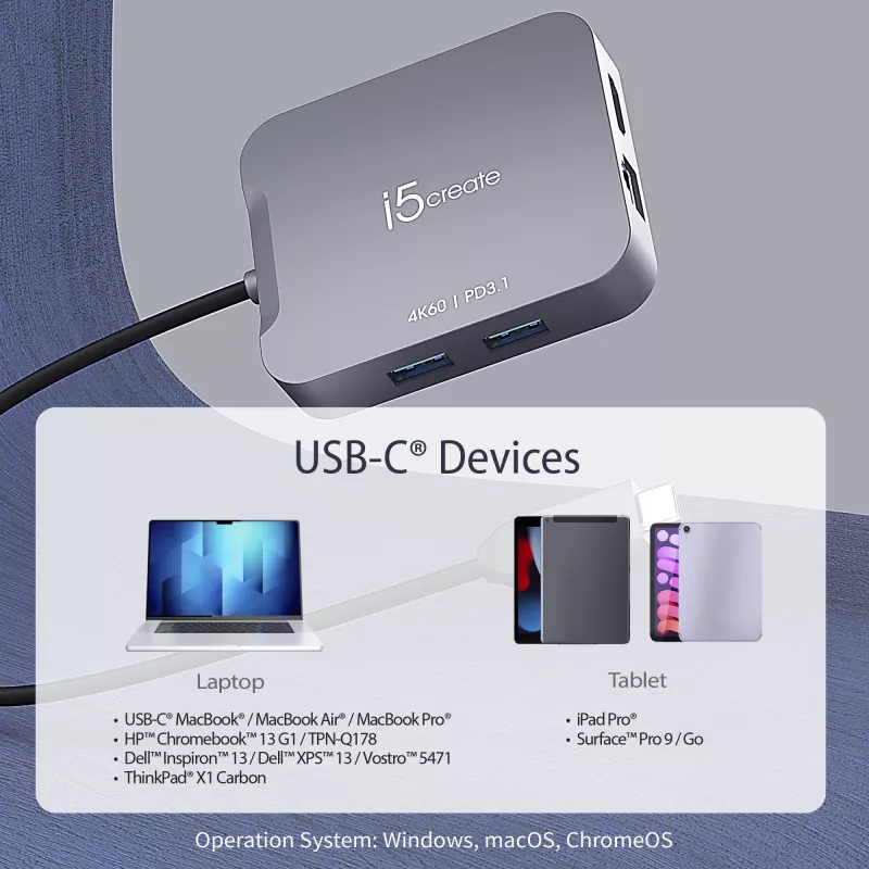 j5create JCD3191 4K60 Elite USB-C® reisiadapter, must