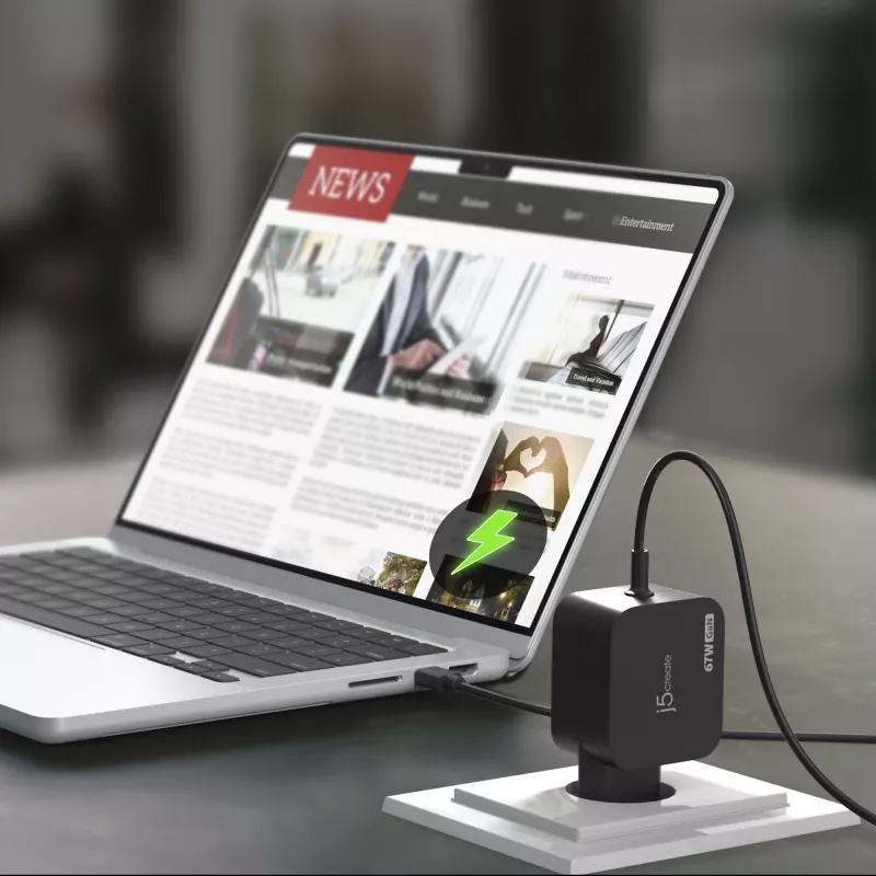 j5create JUP1565DC 67W GaN PD USB-C® minilaadur 6 tüüpi DC-pistikuga – EL, must