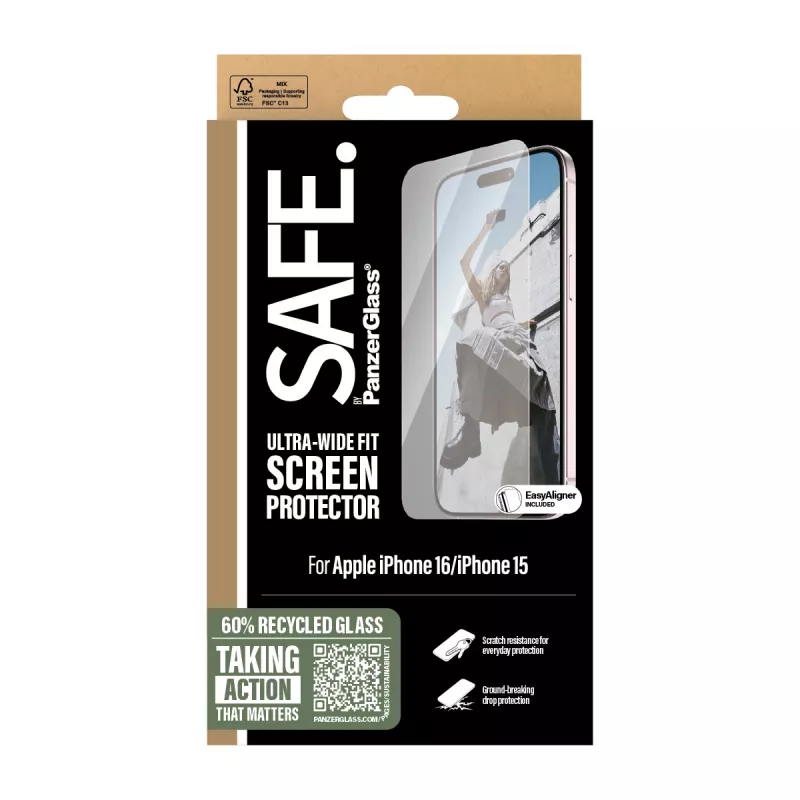 PanzerGlass SAFE. by ® ekraanikaitse iPhone '24 6.1 tolli | Ultra-Wide Fit