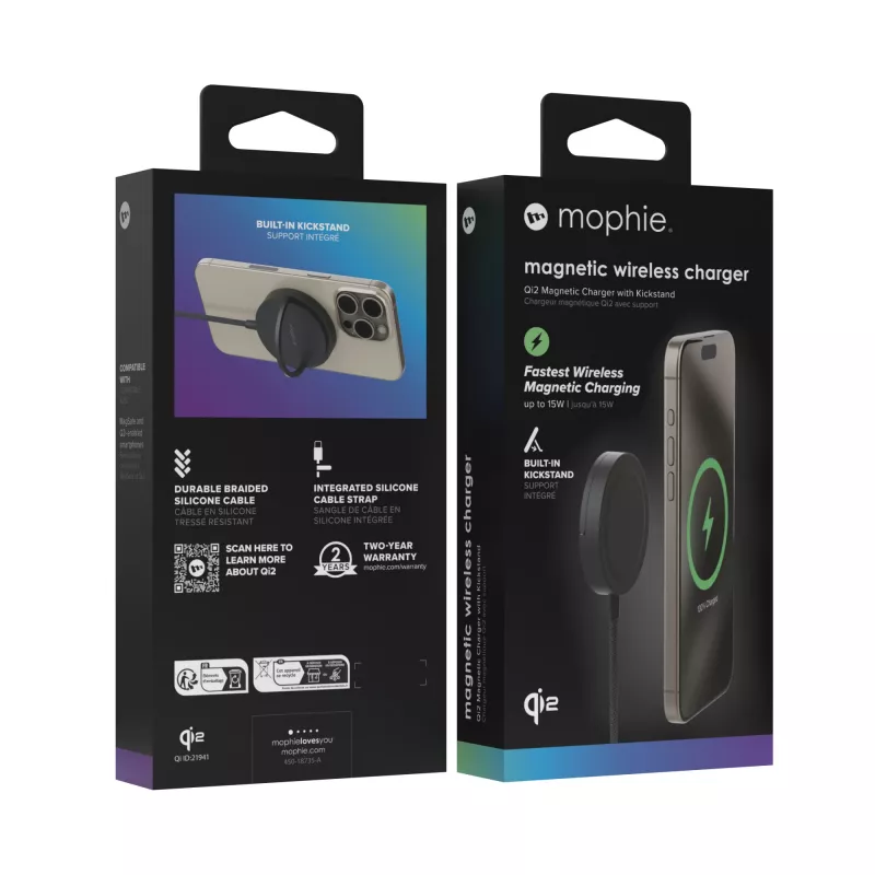 mophie Qi2 Magnetlaadija Nutitelefon Must USB Juhtmevaba laadimine Kiirlaadimine Siseruumides