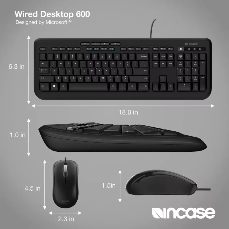 Incase Designed by Microsoft Wired Desktop 600 klaviatuur hiir kaasas universaalne USB QWERTY UK inglise must