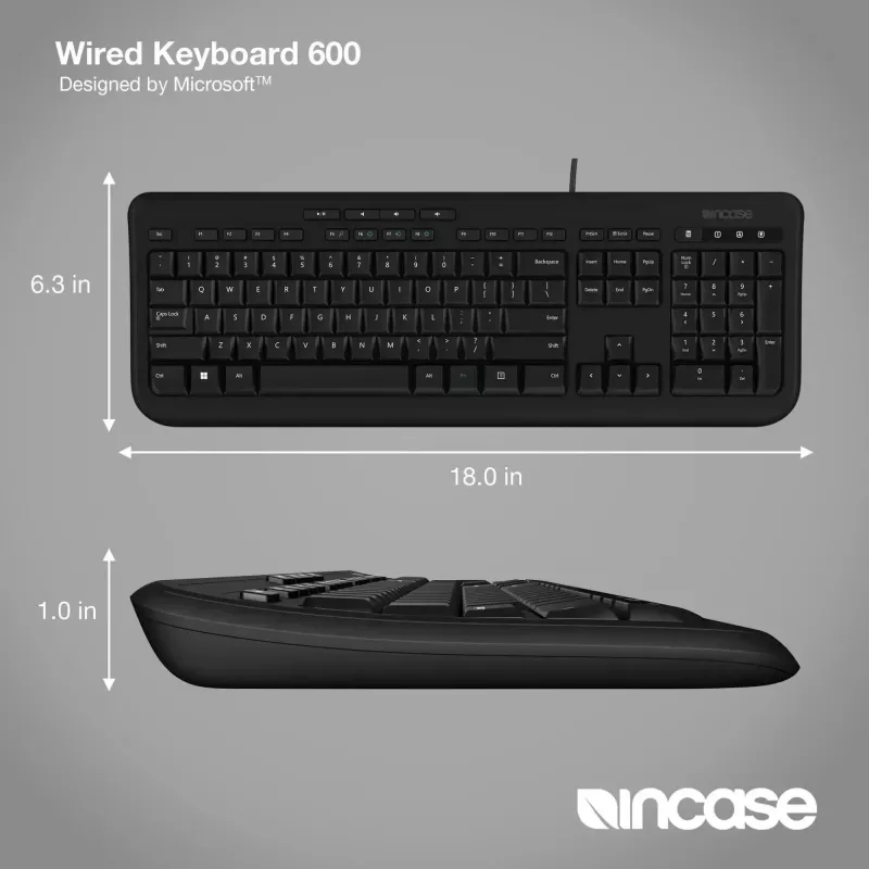 Juhtmega täissuuruses klaviatuur Incase Designed by Microsoft Wired 600 — USB, QWERTY, UK inglise, Must
