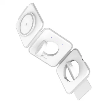 j5create Qi2 3-in-1 Magnetic Travel Wireless Charging Station Indoor USB Fast Charging Valge
