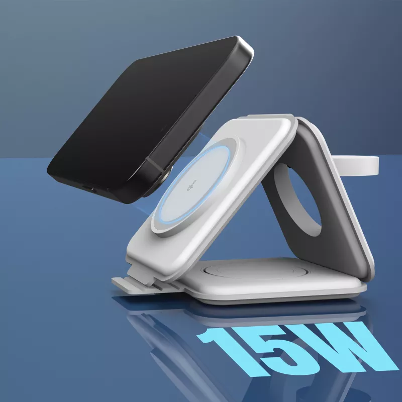 j5create Qi2 3-in-1 Magnetic Travel Wireless Charging Station Indoor USB Fast Charging Valge