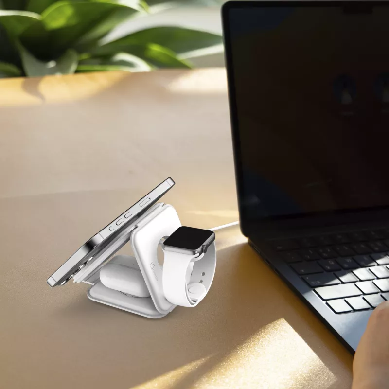 j5create Qi2 3-in-1 Magnetic Travel Wireless Charging Station Indoor USB Fast Charging Valge