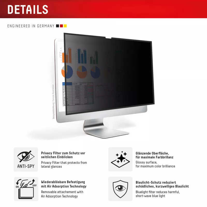 Displex PRIVACY SAFE eemaldatav 2-suunaline privaatsusfilter iMac 24-tollisele M1 (2021)/M3 (2023)/M4 (2024) jaoks
