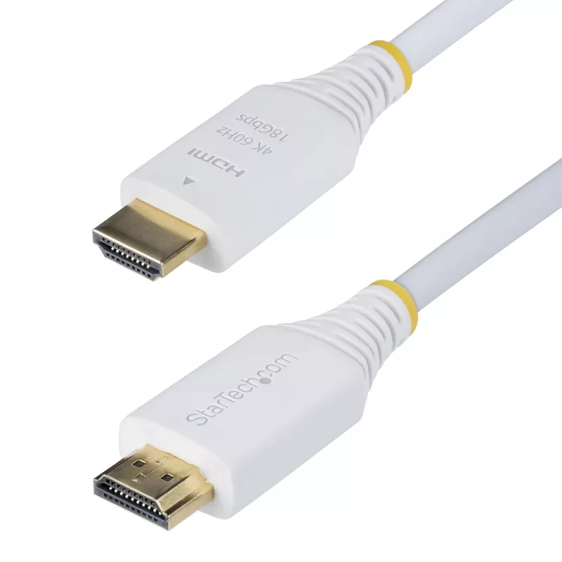 StarTech.com 1,8 m Premium Certified High Speed HDMI kaabel, 4K 60 Hz / 1440p 144 Hz, HDR10 / HDCP 2.2 / ARC, 18 Gbit/s, UHD HDMI 2.0 juhe telerile / monitorile / ekraanile, TPE väliskest, valge