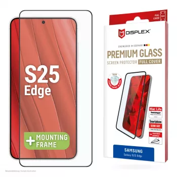 Displex Premium ekraanikaitse (täiskattega, 10H) Samsung Galaxy S25 Edge'ile, Eco paigaldusraam, täiskattega