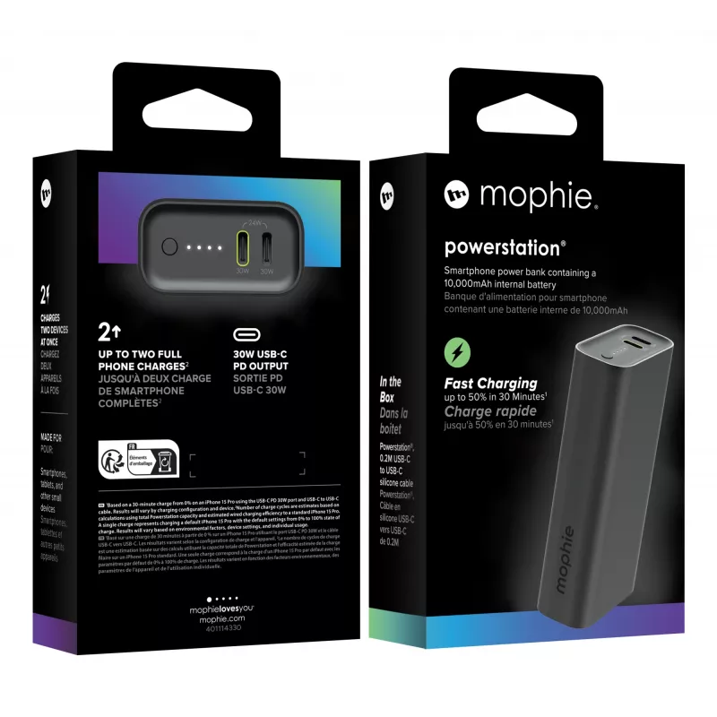 Akupank mophie Powerstation 10000 mAh must 2 USB USB-C