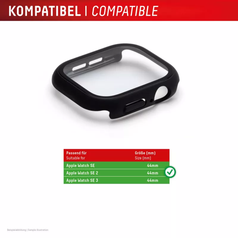 Ekraanikaitse PanzerGlass Displex 10H Apple Watch SE3/SE2/SE (44mm) jaoks — täiskorpus, IP68, klõpsatav, must matt