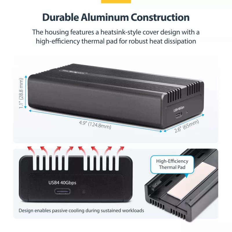 StarTech.com USB4 M.2 NVMe korpus, 40Gbps, väline USB-C/Thunderbolt NVMe SSD korpus, alumiiniumist jahutusradiaatoriga kest, B+M/M-Key