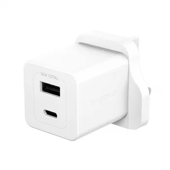 PanzerGlass empower™ by ® Turbo 35W laadija, sisaldab USB-C + USB-A | UK pistik | Hõbevalge