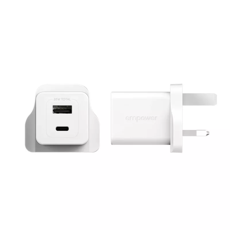 PanzerGlass empower™ by ® Turbo 35W laadija, sisaldab USB-C + USB-A | UK pistik | Hõbevalge