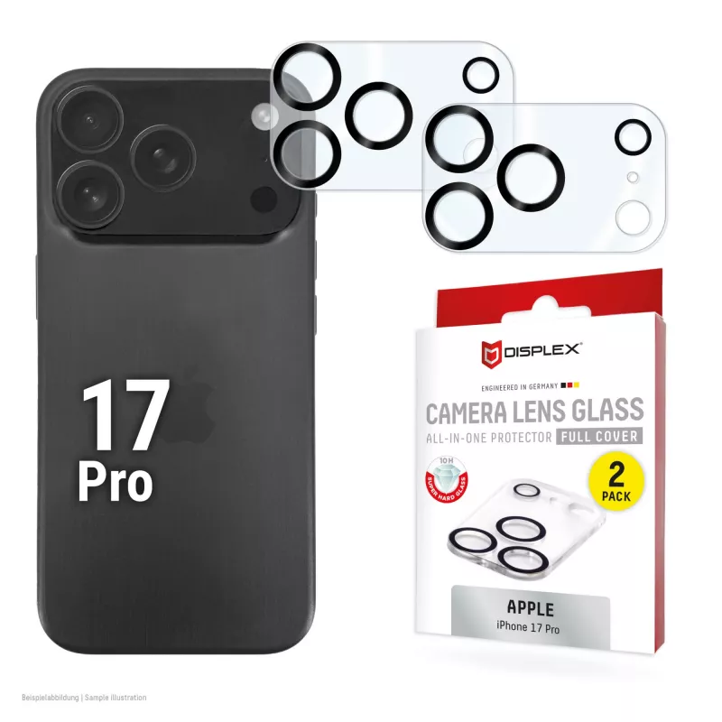 Displex Full Cover Camera Lens Glass iPhone 17 Pro, 10H, Full Camera Protector, Quick Mount, 2-Pack