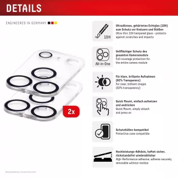 Displex Full Cover Camera Lens Glass iPhone 17 Pro Max, 10H, täielik kaamerakaitse, kiirkinnitus, 2 tk