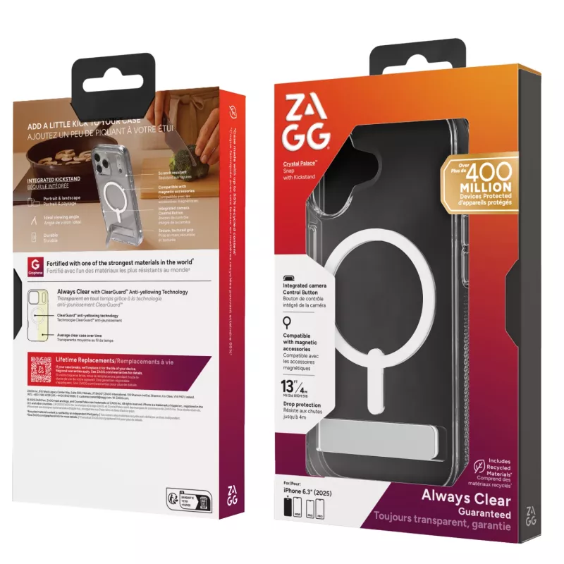 Ümbris ZAGG Crystal Palace Snap Kickstand ümbris Apple iPhone 17 jaoks, läbipaistev