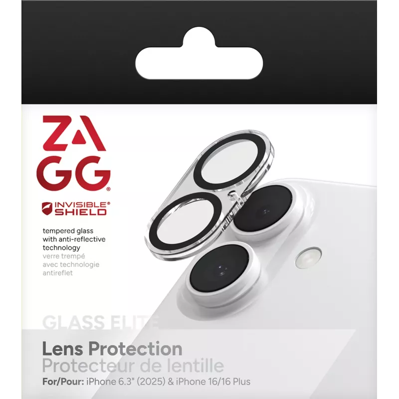 InvisibleShield Glass Elite objektiivikaitse Apple iPhone 17/16/16+ jaoks, must