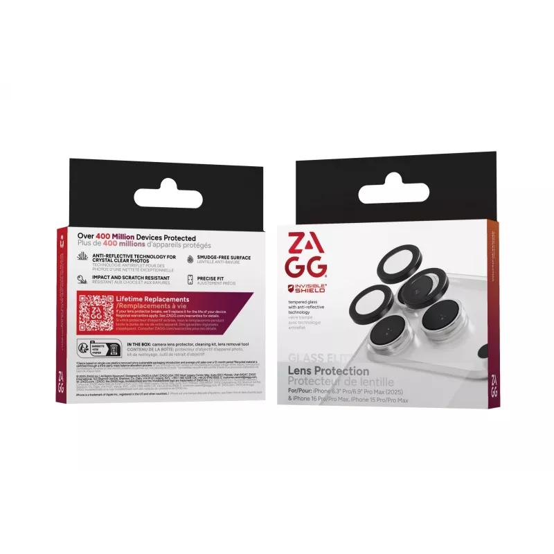 InvisibleShield Glass Elite (CameraRings) Objektiivi kaitse Apple iPhone 17 Pro/17 Pro Max 16 Pro/16 Pro Max/15 Pro/15 Pro Max Must