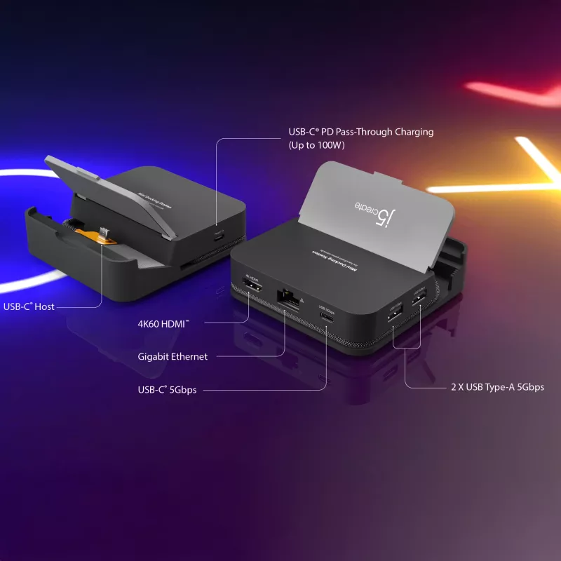 Mobiilseadme dokkimisjaam j5 create JCD624-N USB USB-C iPhone 16/15 ja Samsung Galaxy seeriale, 100×250×28,5 mm, 238 g, must/hall