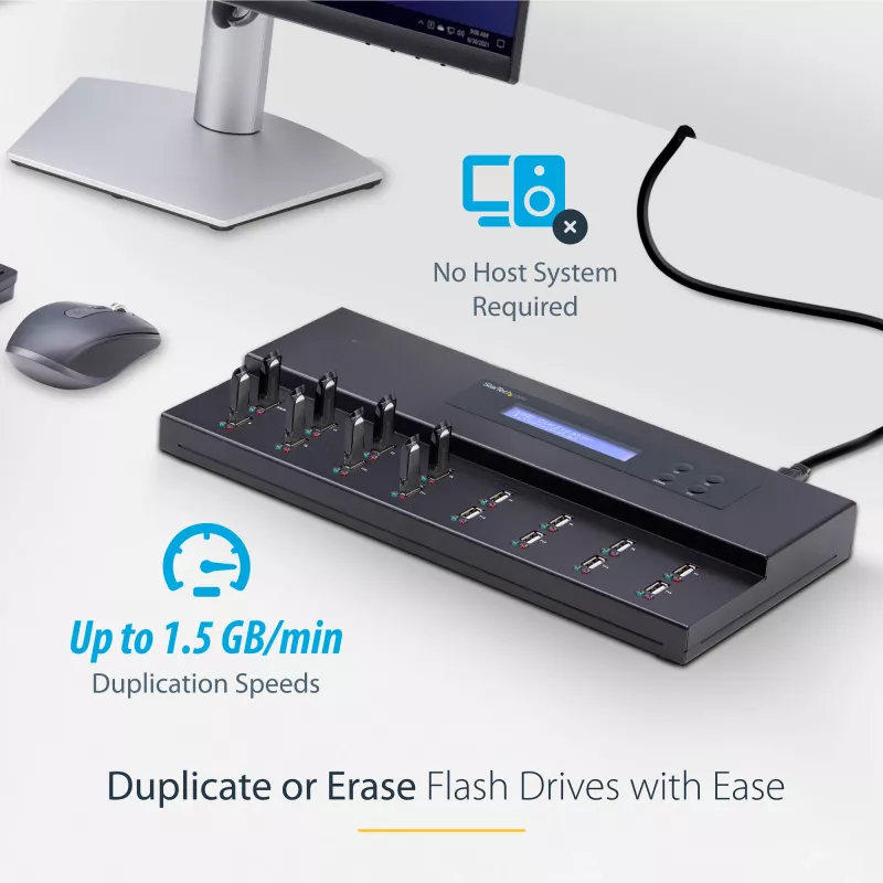 StarTech.com eraldiseisev 1 kuni 15 USB-mälupulga duplikaator ja kustutaja, mitme USB-mälupulga kopeerija, süsteemi ja faili ning kogu ketta kopeerimine kiirusega 1,5 GB/min, ühe- ja kolmekäiguline kustutamine, LCD-ekraan – TAA