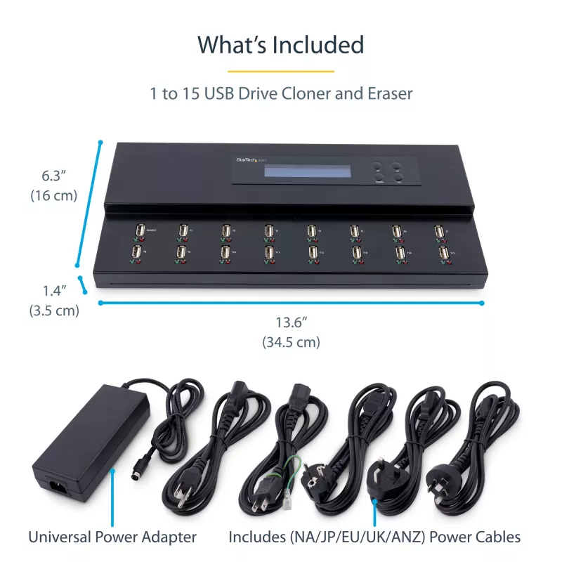 StarTech.com eraldiseisev 1 kuni 15 USB-mälupulga duplikaator ja kustutaja, mitme USB-mälupulga kopeerija, süsteemi ja faili ning kogu ketta kopeerimine kiirusega 1,5 GB/min, ühe- ja kolmekäiguline kustutamine, LCD-ekraan – TAA