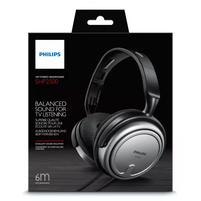 Philips siseruumide juhtmega telerikõrvaklapid SHP2500/10, juhtmega, 15 - 22000 Hz, muusika, 909 g, kõrvaklapid, must, hõbedane