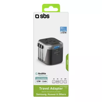 Mobile device charger SBS Mobile TEADAPT2USBUNI — must/hõbedane, USB adapter