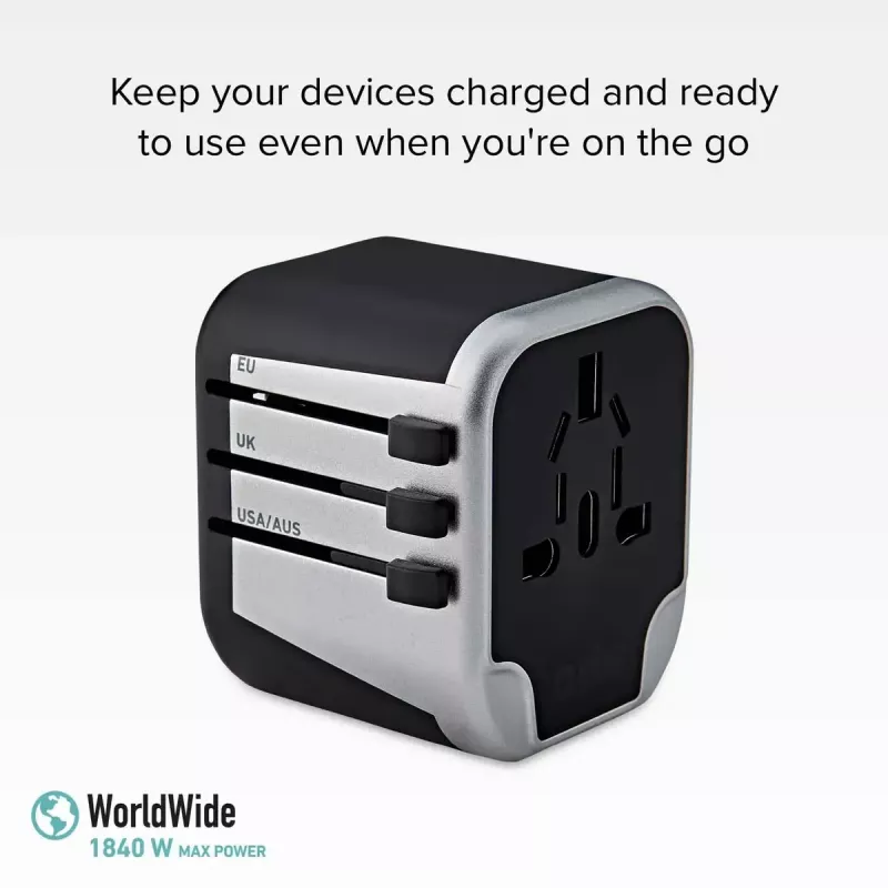 Mobile device charger SBS Mobile TEADAPT2USBUNI — must/hõbedane, USB adapter