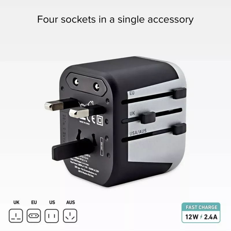 Mobile device charger SBS Mobile TEADAPT2USBUNI — must/hõbedane, USB adapter