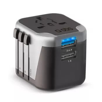 Mobile device charger SBS Mobile TEADAPT2USBUNI — must/hõbedane, USB adapter