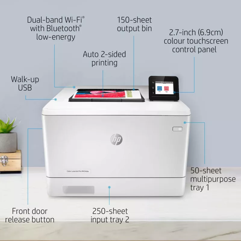HP Color LaserJet Pro M454dw, Print, esiküljel asuv USB-printimine; kahepoolne printimine