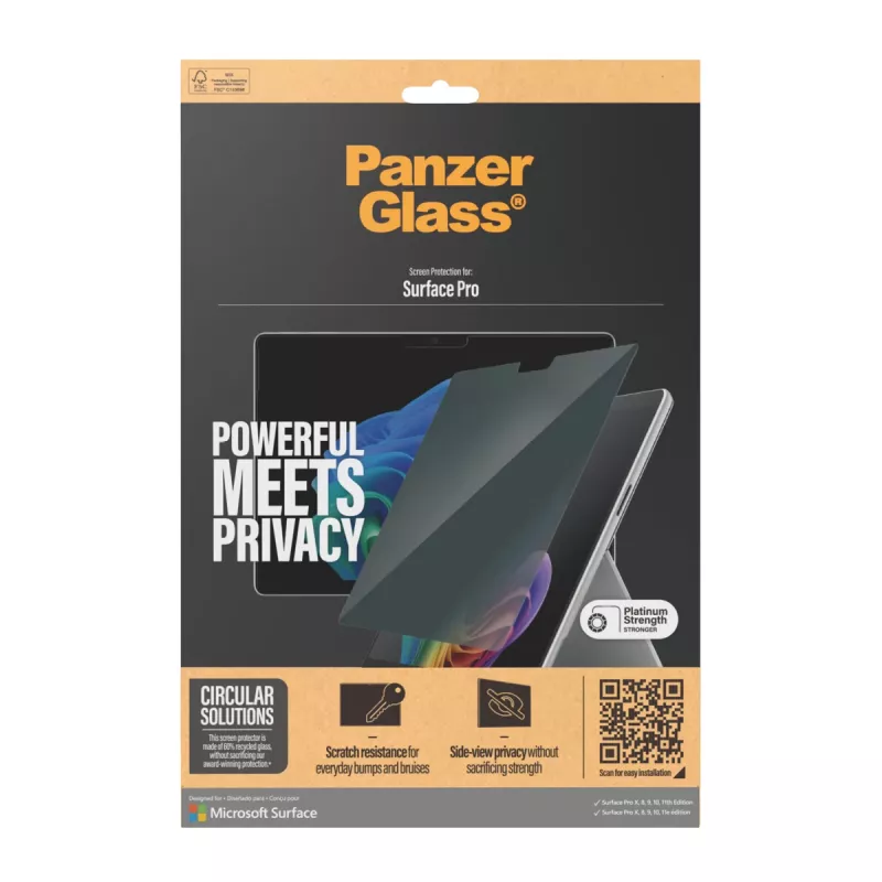 PanzerGlass ® privaatsusekraani kaitsekile Microsoft Surface Pro X | Pro 8 | Pro 9 | Pro 10 | Pro 11th Edition | Ülilai sobivus
