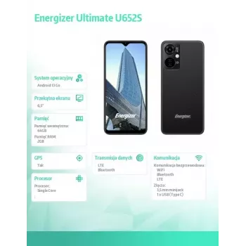 Nutitelefon Energizer U652SEU, 6,51-tolline ekraan, 64 GB mälu, must
