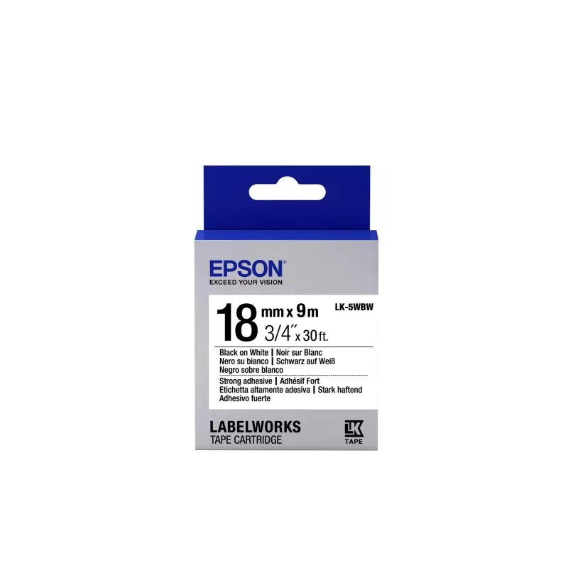 Epson Label Cartridge Strong Adhesive LK-5WBW Must/Valge 18mm (9m)