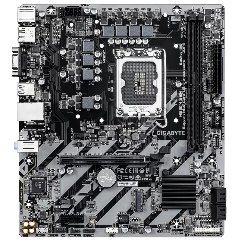 GIGABYTE H810M S2H emaplaat - Intel Core Ultra (seeria 2) protsessoritele, 4+1+2 faasi VRM, kuni 6400 MHz DDR5, 1xPCIe 4.0 M.2, 1GbE LAN, USB 3.2 Gen 1