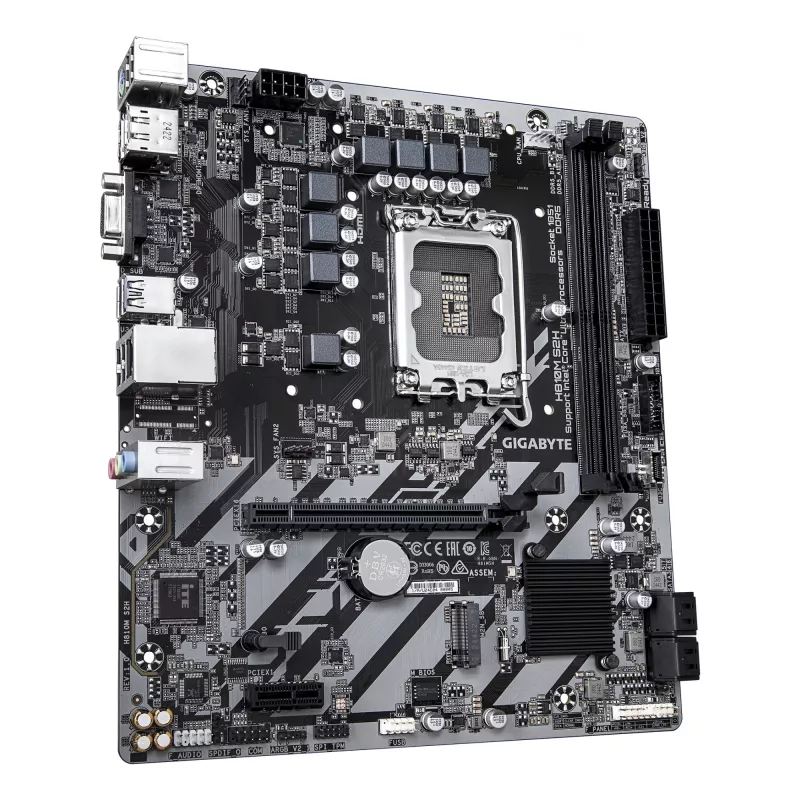 GIGABYTE H810M S2H emaplaat - Intel Core Ultra (seeria 2) protsessoritele, 4+1+2 faasi VRM, kuni 6400 MHz DDR5, 1xPCIe 4.0 M.2, 1GbE LAN, USB 3.2 Gen 1
