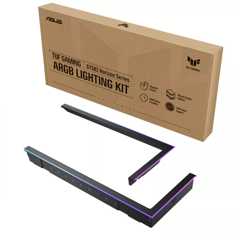 RGB-valgustuse täienduskomplekt ASUS TUF GAMING GT502 Horizon — ARGB 3 kontaktiga, 5 V, 1,44 A, magnetkinnitus, ühildub Midi Toweriga, must