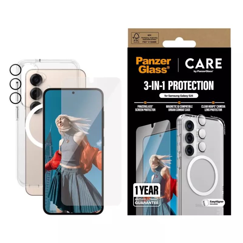 PanzerGlass ® | CARE by ® Flagship 3-in-1 komplekt Samsung Galaxy S25