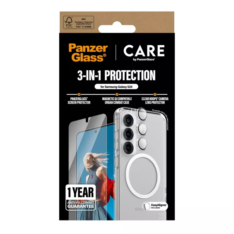 PanzerGlass ® | CARE by ® Flagship 3-in-1 komplekt Samsung Galaxy S25