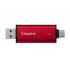 Väline SSD Kingston 1TB Dual USB-A/USB-C kaasaskantav SSD — USB 3.2 Gen 2, lugemine 1050 MB/s, kirjutamine 950 MB/s, must/punane