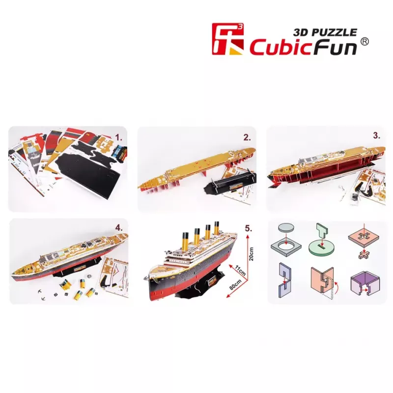 3D pusle Cubicfun Titanic Big T4011H — 1024 tükki, mõõtkavas mudellaev