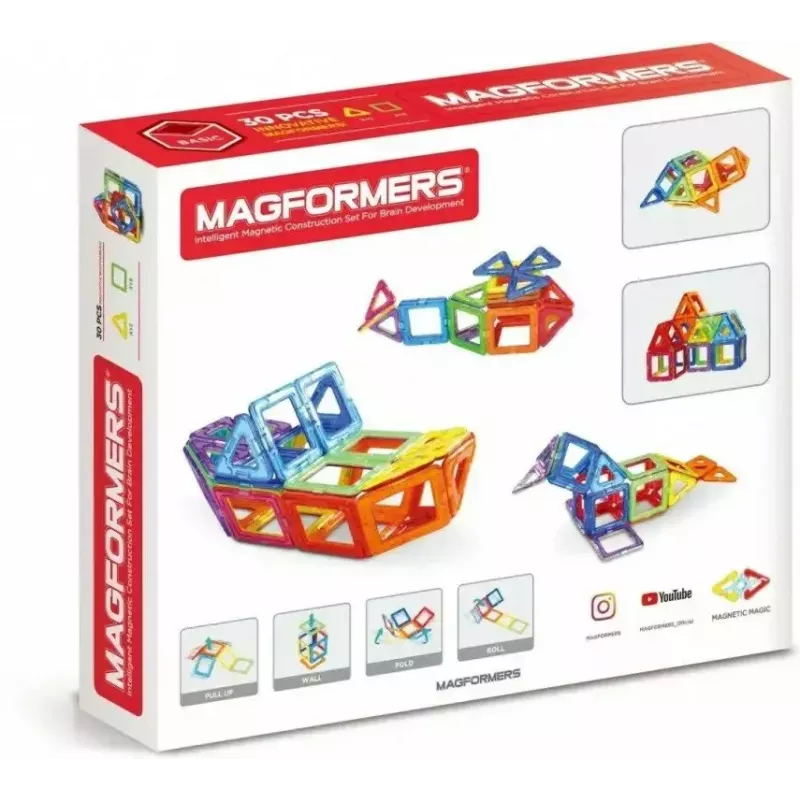 Magformers Magnetic Blocks Basic 30 tk komplekt MAGFORMERSilt — 30-osaline magnetiline konstruktsioonimänguasi