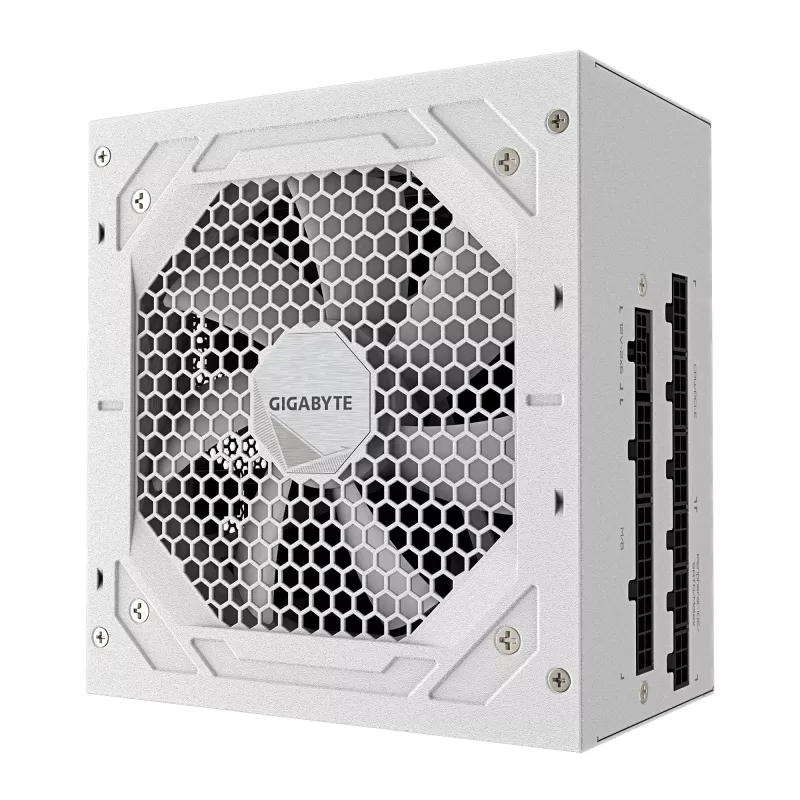 Toiteplokk GIGABYTE UD850GM PG5 V2 ICE — 850 W, PCIe Gen 5.1, 80 PLUS Gold, täismodulaarne, 120 mm ventilaator, ATX 3.1, UK pistik, valge